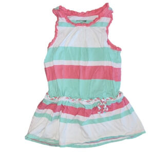 Oshkosh BGOSH White Coral and Aqua Striped Sleeveless Dress